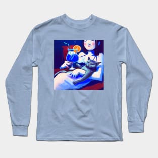 Vacation Lady Loves a Good Cocktail and Her Blue Cat Long Sleeve T-Shirt